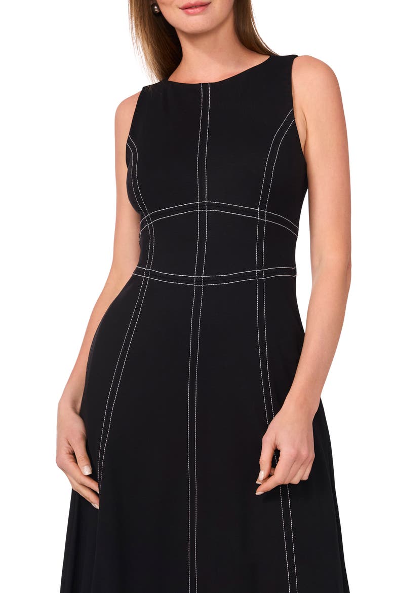 Contrast Topstitch Sleeveless Midi Dress, Alternate, color, RICH BLACK 060