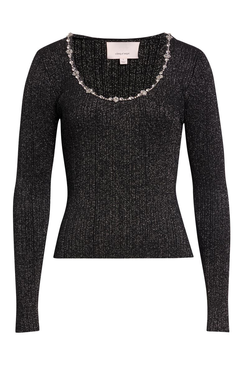 Aminta Embellished Metallic Pullover Sweater, Alternate, color, BLACK/ SILVER