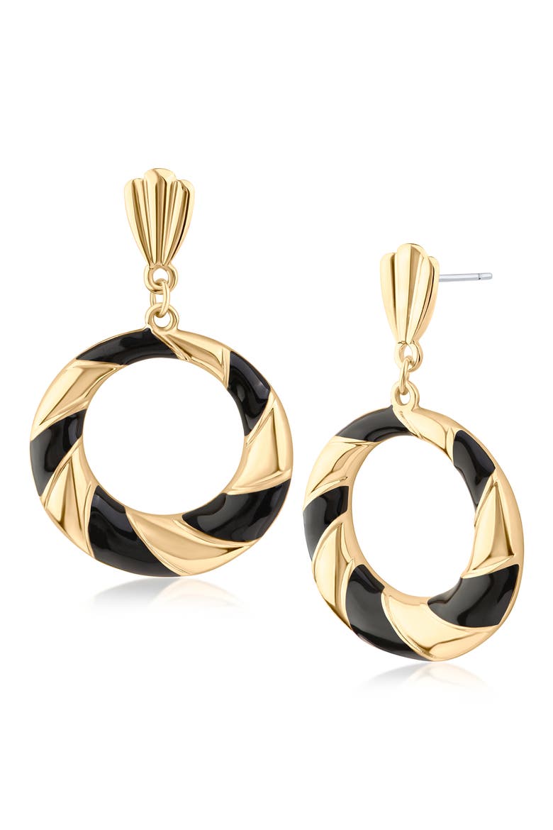 14K Gold Plated Enamel Stripe Circle Drop Earrings (Nordstrom Exclusive), Main, color, BLACK/ GOLD