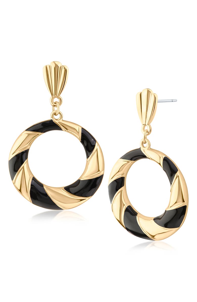 JARDIN 14K Gold Plated Enamel Stripe Circle Drop Earrings, Main, color, 