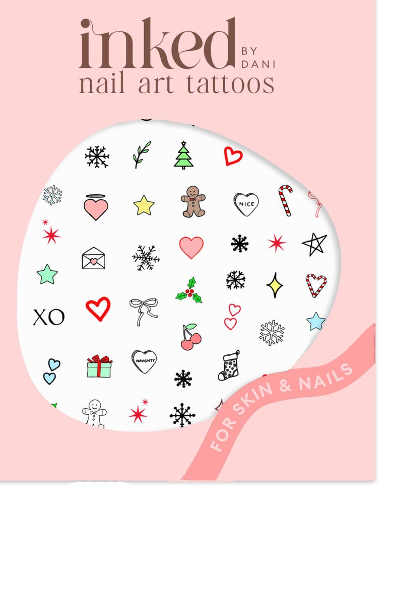 INKED by Dani Happy Merry Nail Art Tattoos, Alternate, color, Happy Merry Nail