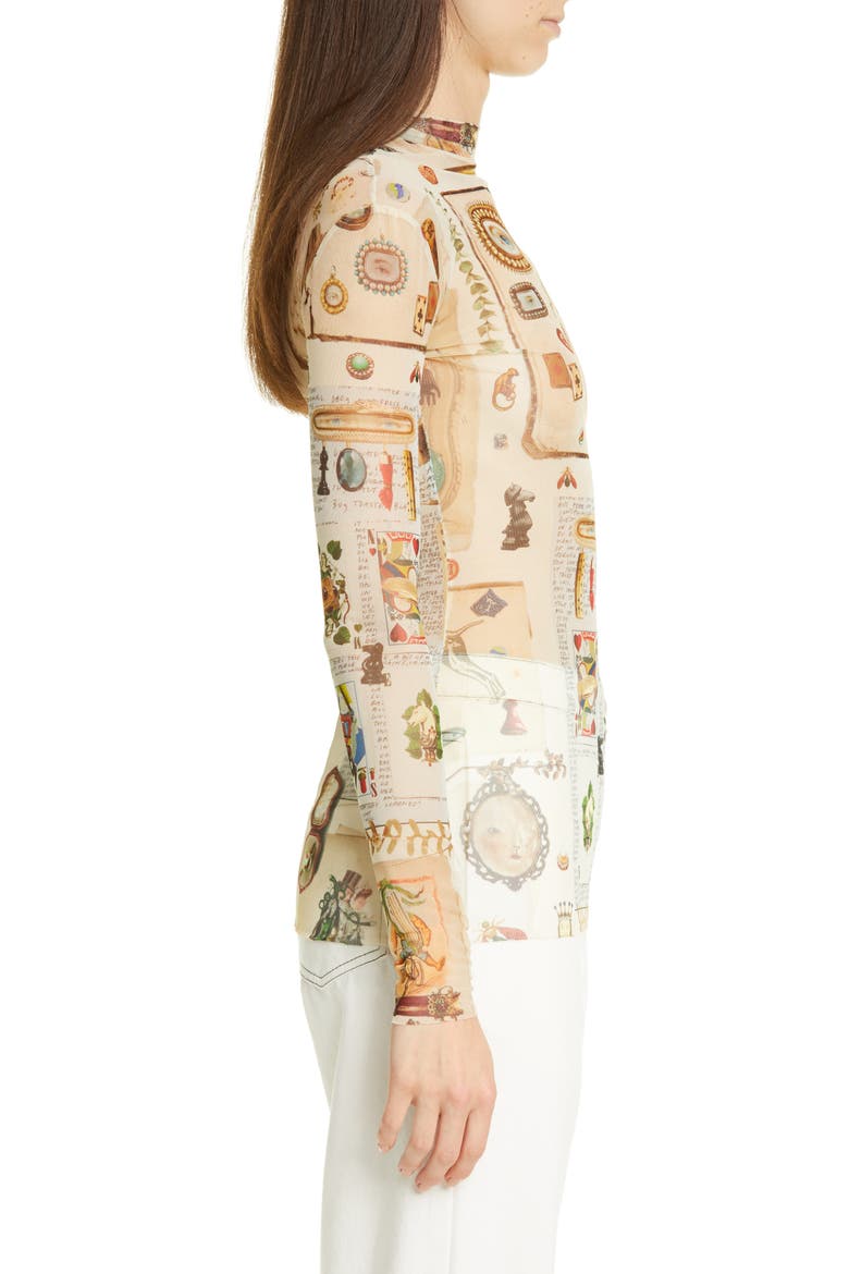 Victorian Print Body-Con Sheer Top, Alternate, color, IVORY MULTI