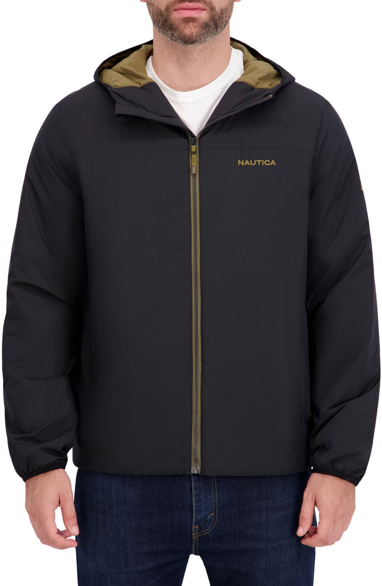 Nautica Transitional Hooded Zip Jacket, Main, color, Black