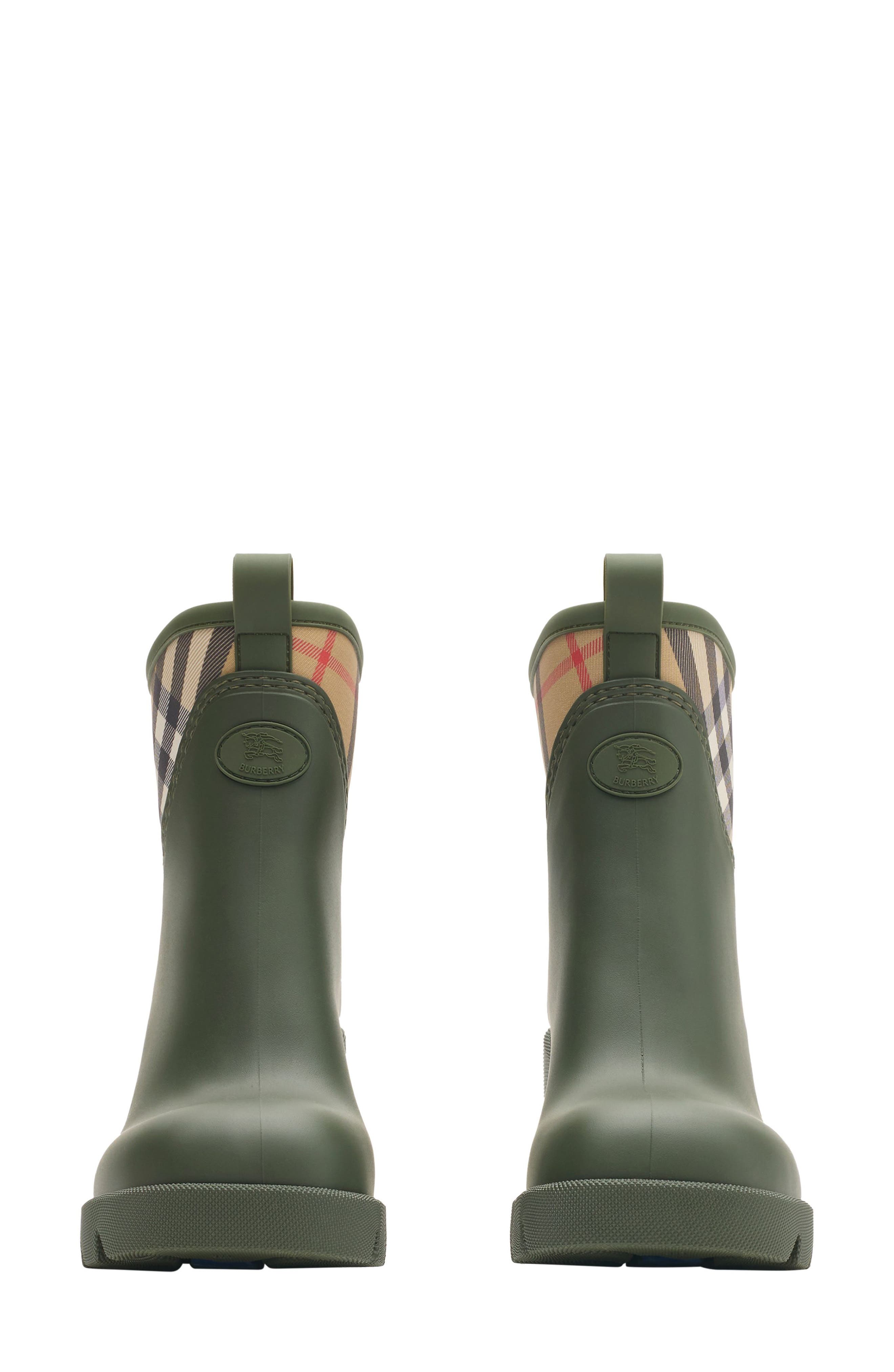 Burberry Marsh Stamp Heel Rain Boots, Alternate, color, Loch