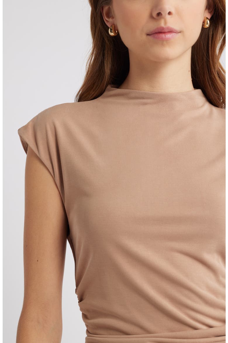 Funnel Neck Cap Sleeve Top, Alternate, color, TAN NATURAL