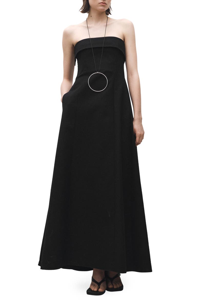 Strapless Fit & Flare Maxi Cocktail Dress, Main, color, BLACK