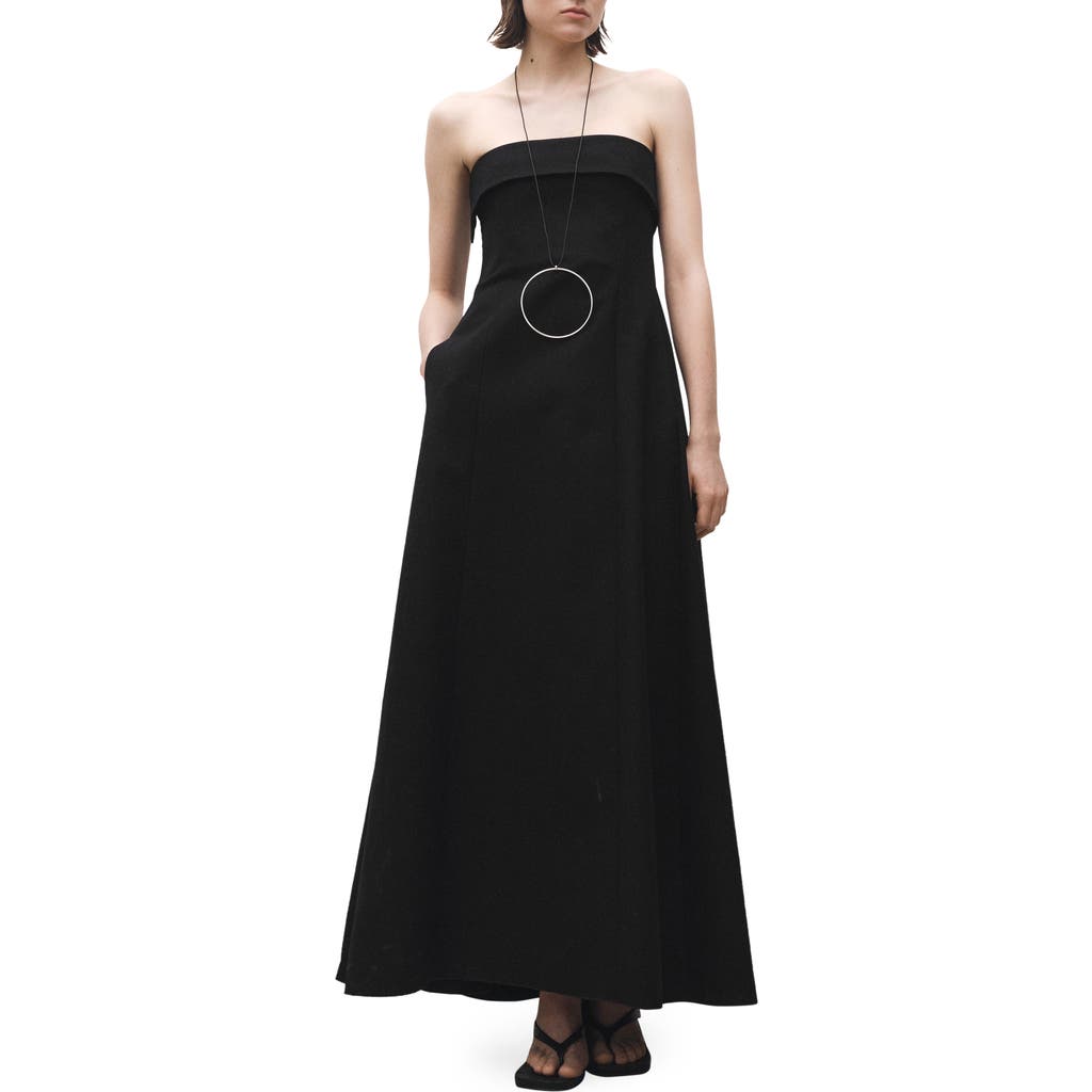 MANGO MANGO STRAPLESS FIT & FLARE MAXI COCKTAIL DRESS