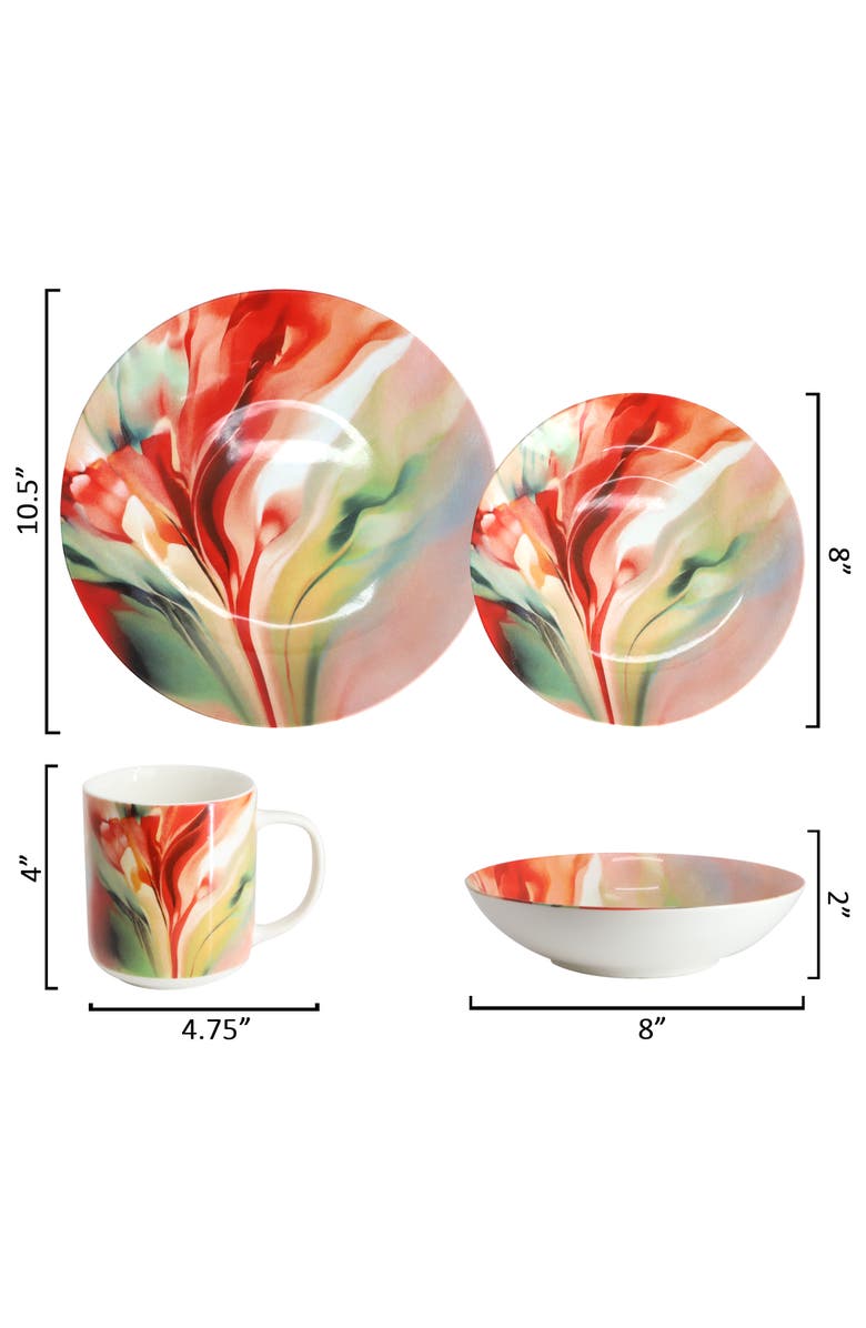 Elama Autumn Storm 16 Piece Abstract Design Round Porcelain Dinnerware Set, Alternate, color, White