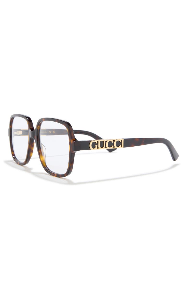 Gucci 56mm Square Optical Glasses, Alternate, color, Havana Havana Transparent