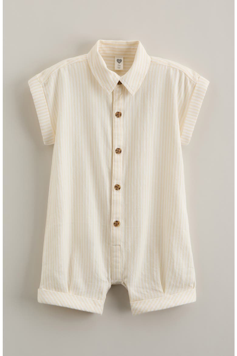 Stripe Cotton Romper, Main, color, BEIGE WOOD WINNIE STRIPE