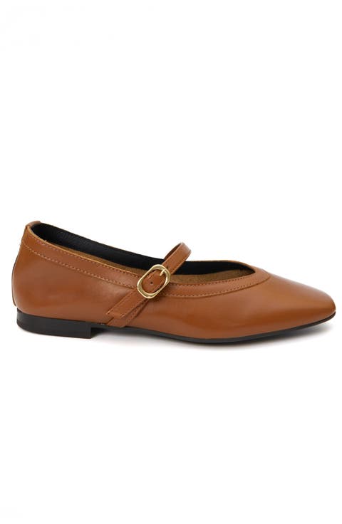 Greta Leather Mary Jane Flat (Women)