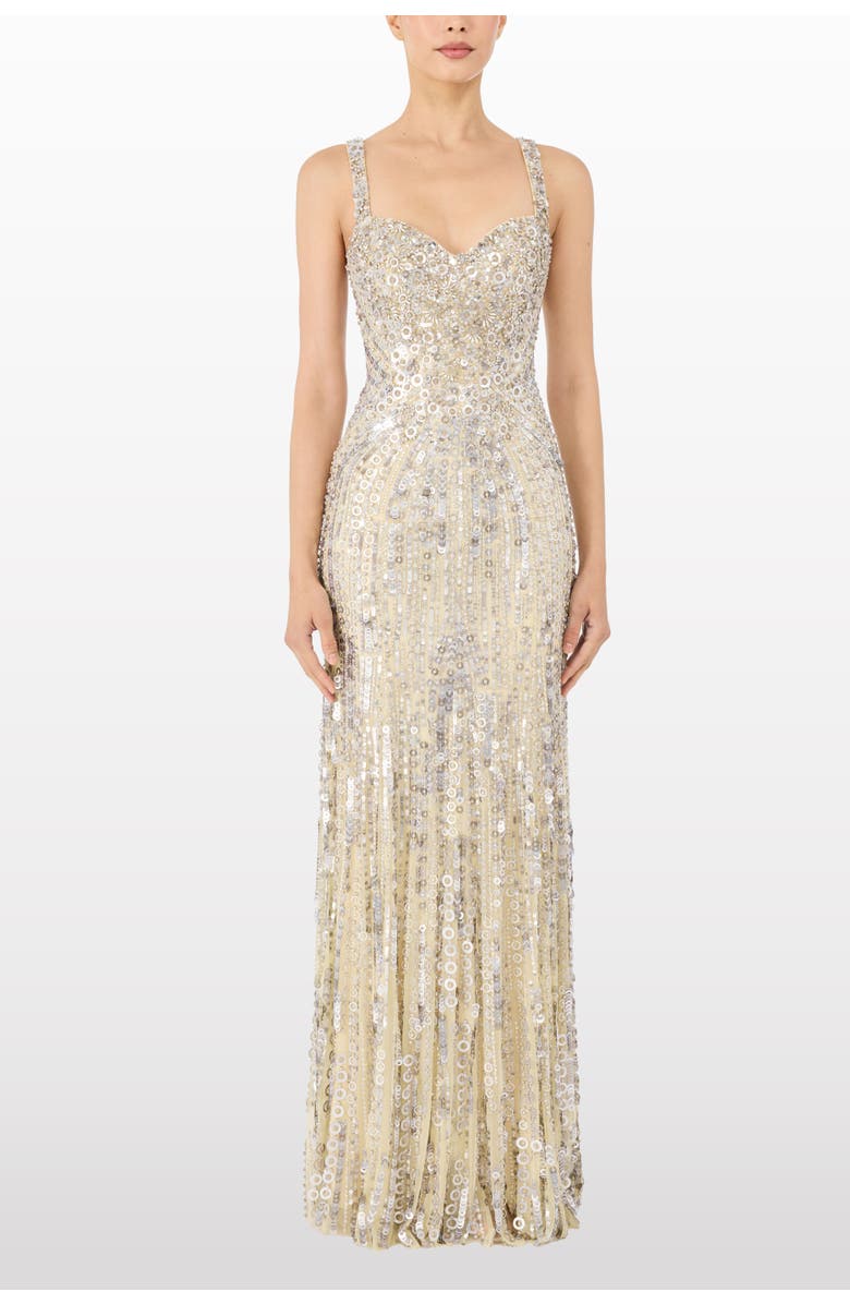 Jenny Packham Da Vinci Sequin-Embellished Dress, Alternate, color, Parchment