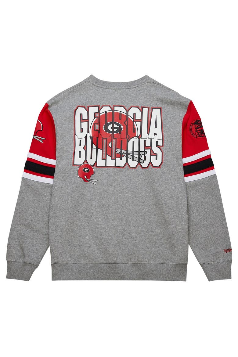 Men's Mitchell & Ness Grey Heather Georgia Bulldogs Throwback Allover 4.0 Pullover Sweatshirt, Alternate, color, Heather Gray