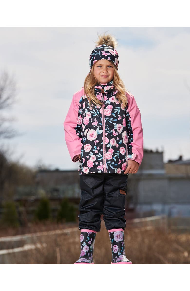 Deux par Deux Baby Girl's 3-In-1 Mid-Season Outerwear Set With Printed Jacket Pink, Black, And Flowers, Alternate, color,
