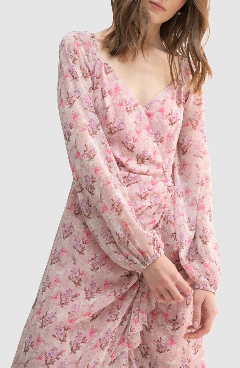 Lush Floral Long Sleeve Slit Maxi Dress, Alternate, color, Pink Floral