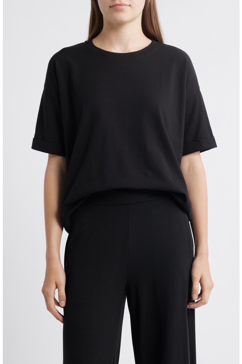Cuffed Sleeve Cotton Crewneck T-Shirt, Main, color, BLACK