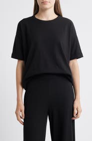 Eileen Fisher Cuffed Sleeve Cotton Crewneck T-Shirt