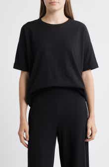 Eileen Fisher Cuffed Sleeve Cotton Crewneck T-Shirt