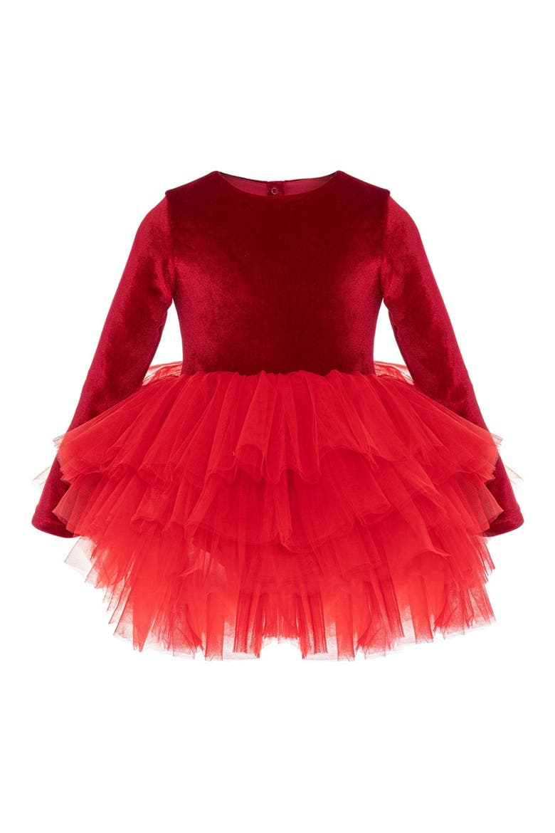 Cherry Long Sleeve Velvet Tutu Dress, Main, color, Red Love