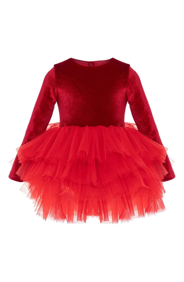 Mini Celebrities Cherry Long Sleeve Velvet Tutu Dress, Main, color,