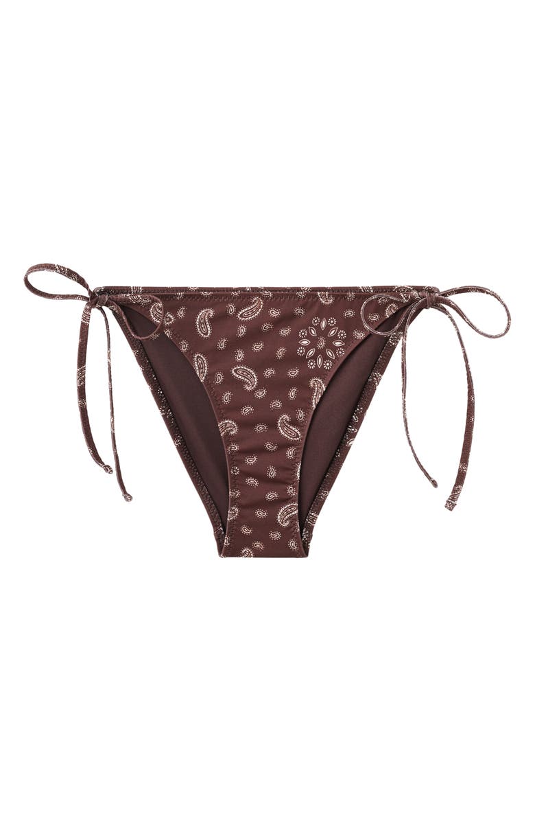 MANGO Paisley Tie Side Bikini Bottoms, Main, color, Brown