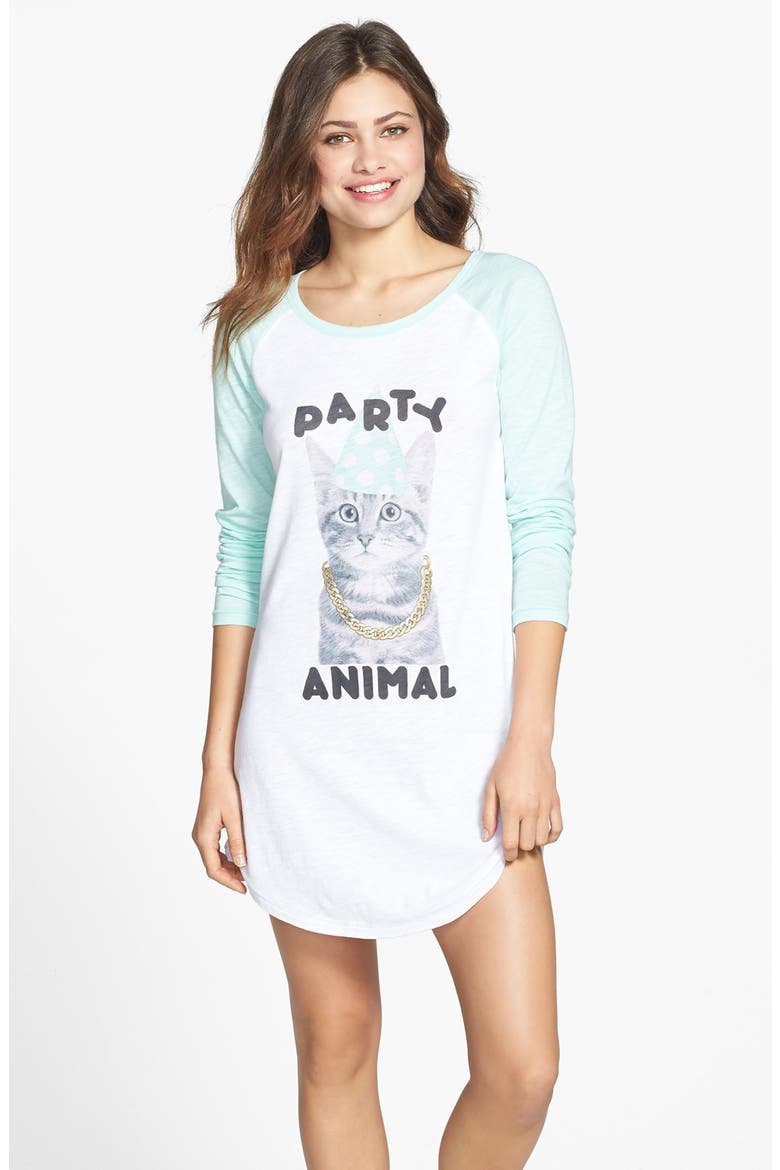 'Party in the USA - Party Animal' Nightshirt, Main, color, WHITE/ GREEN PARTY ANIMAL