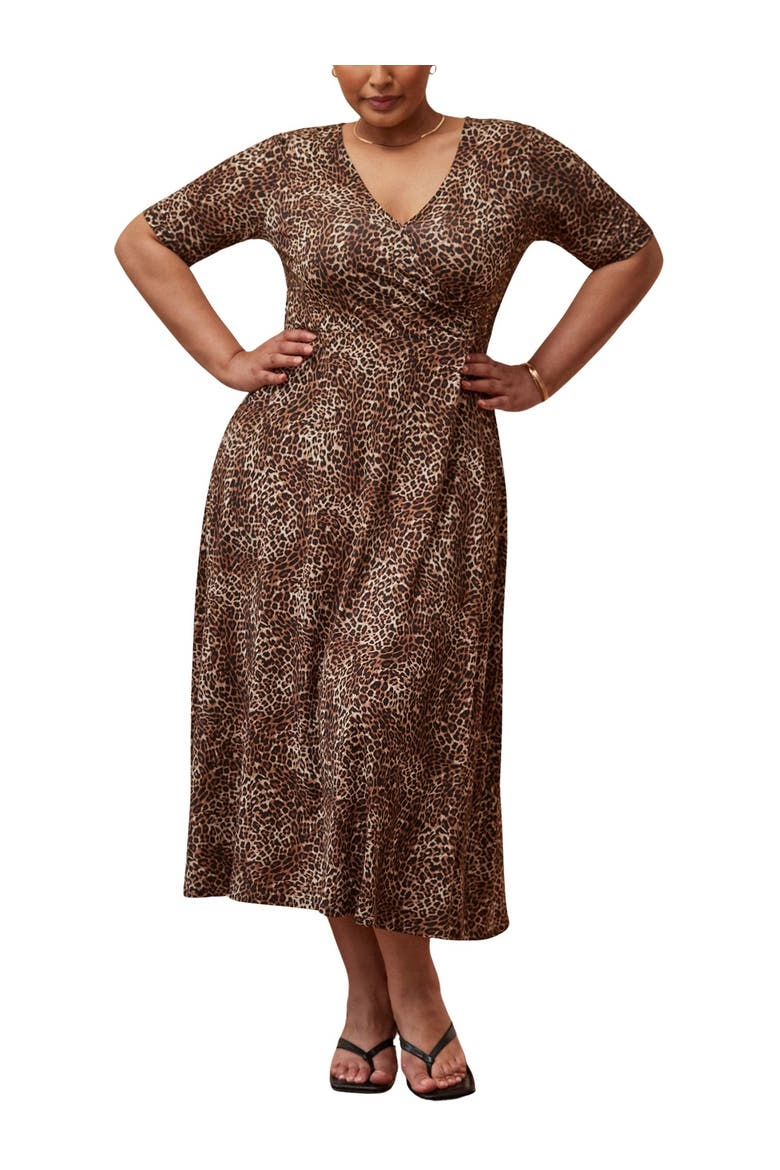 Leopard Print Wrap Dress, Alternate, color, Brown