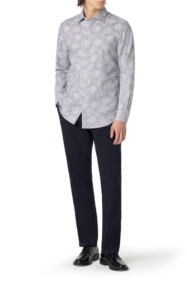 Bugatchi Julian Stripe Leaf Print Stretch Button-Up Shirt, Alternate, color, 