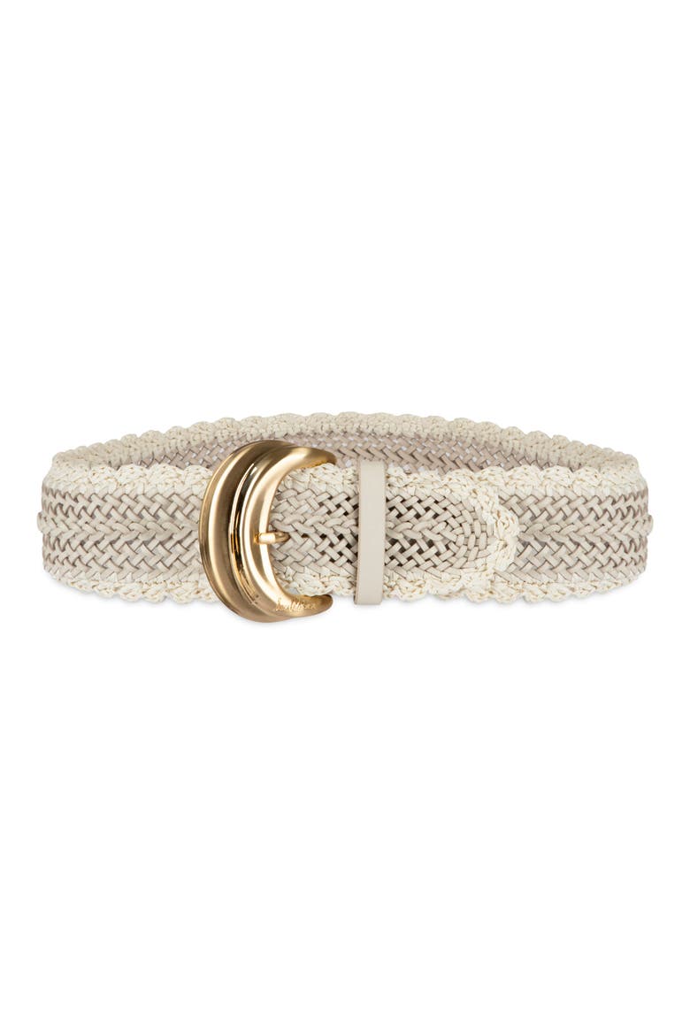 Woven Leather & Raffia Wide Belt, Main, color, BONE