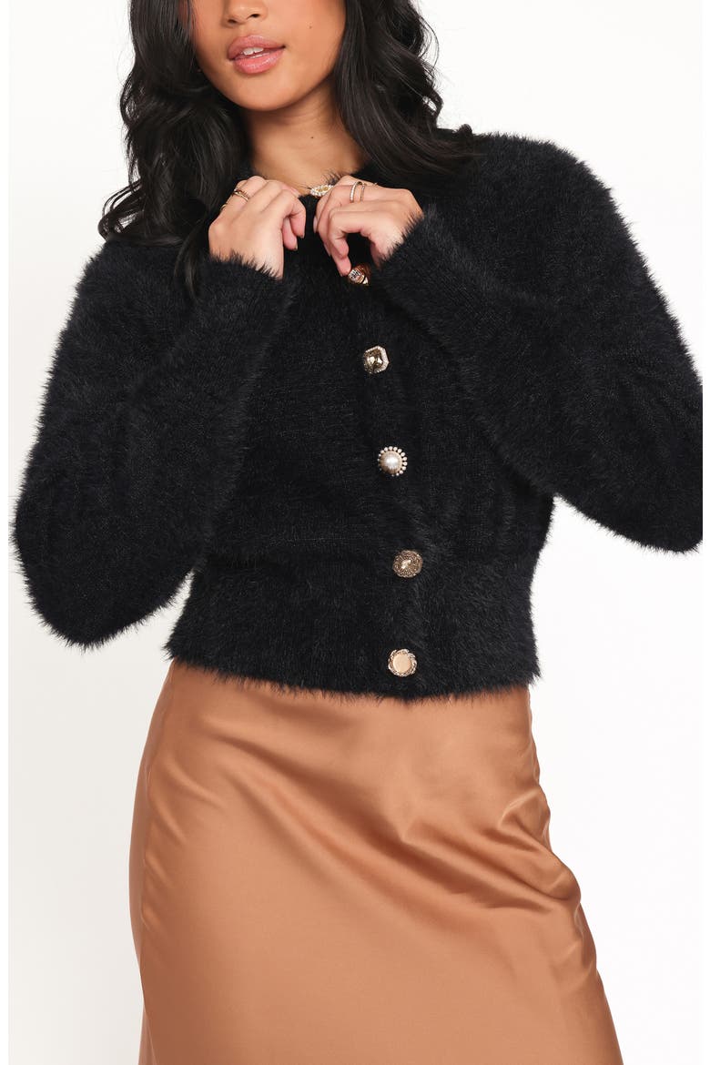 Juntie Eyelash Knit Cardigan, Alternate, color, BLACK