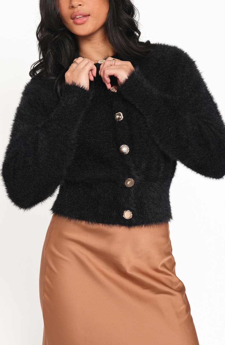 Petal & Pup Juntie Eyelash Knit Cardigan, Alternate, color, Black