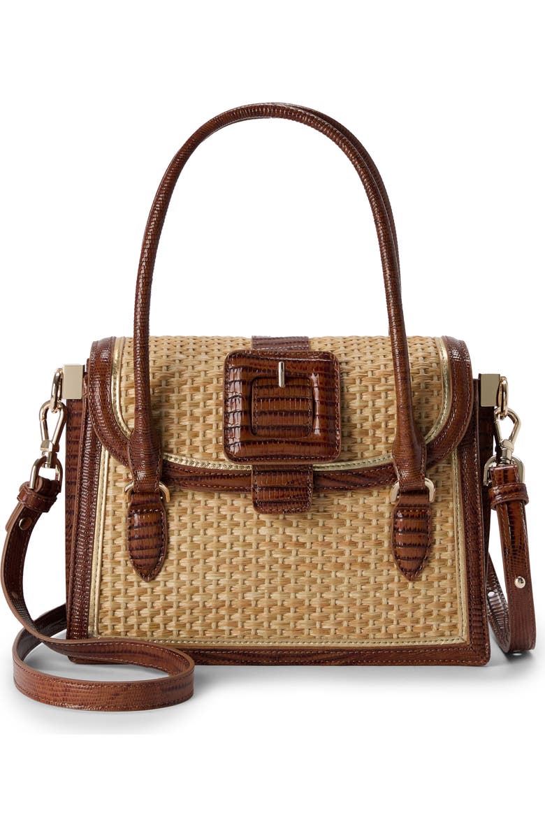Brahmin Small Hallie Woven Straw & Lizard Embossed Leather Satchel, Alternate, color,