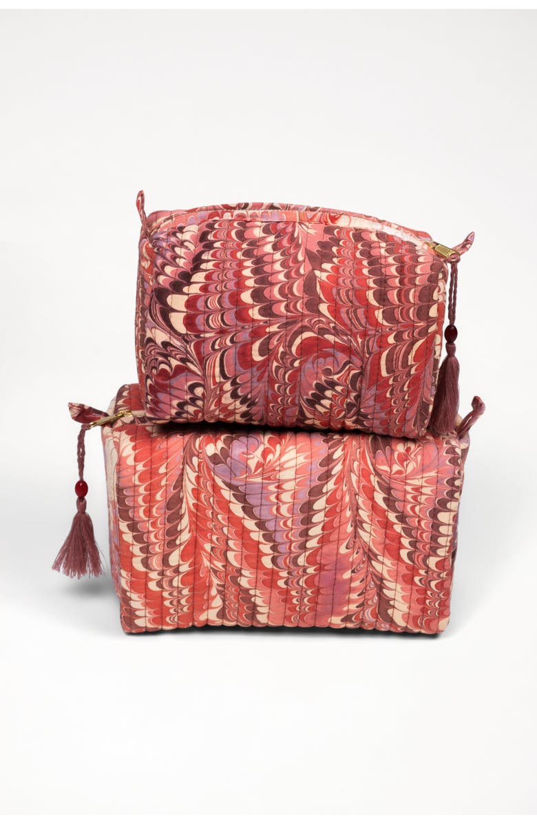 Inner Child Florentine Hand-Marbled Cosmetic Bag - Set of 2, Main, color, Pink
