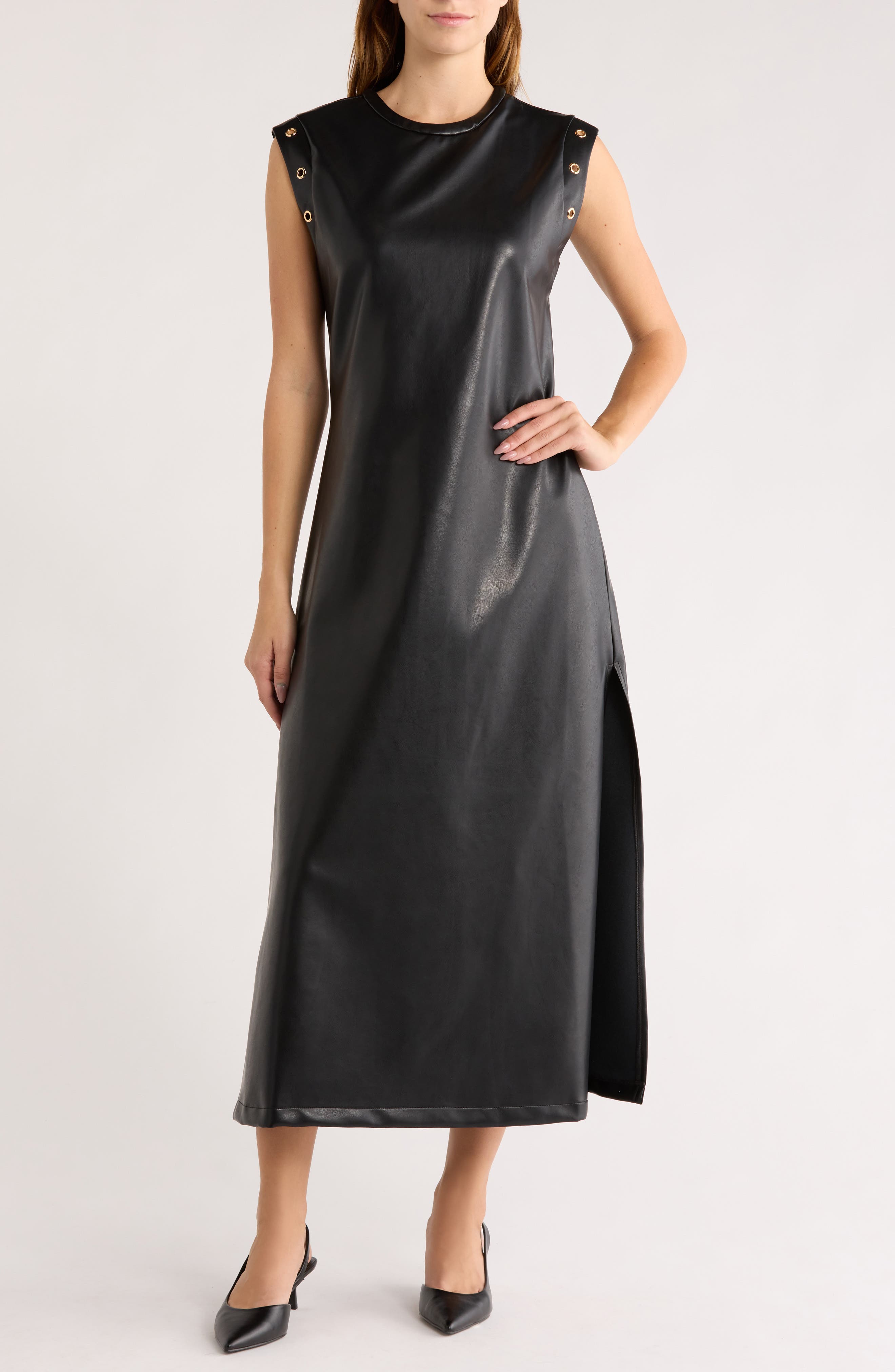 AREA STARS Zera Sleeveless Faux Leather Midi Dress