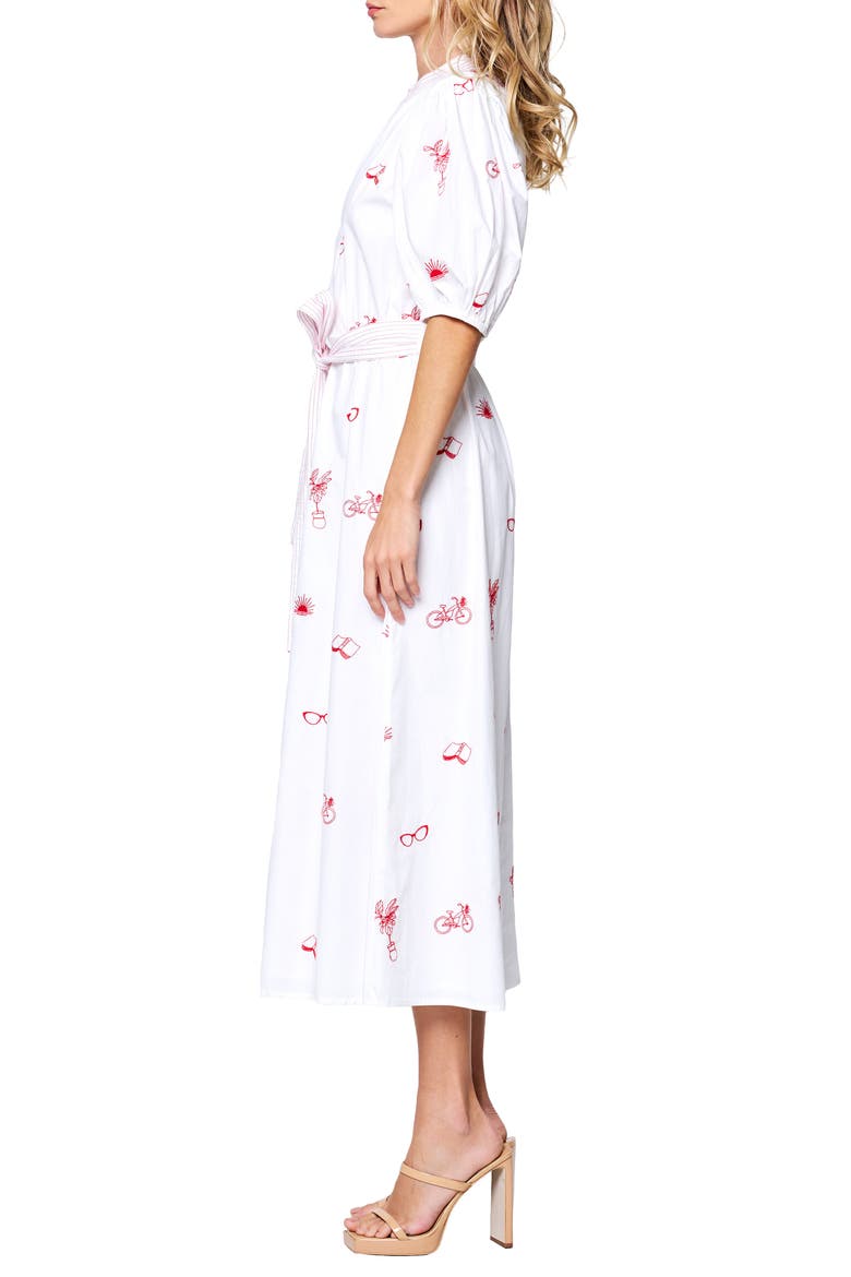 Shirly Embroidered Belted Cotton Shirtdress, Alternate, color, CREAM