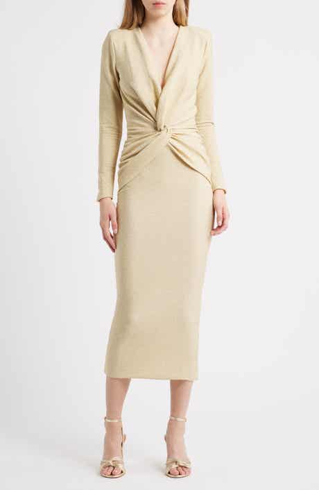 Jara Starry Metallic Twist Front Midi Gown