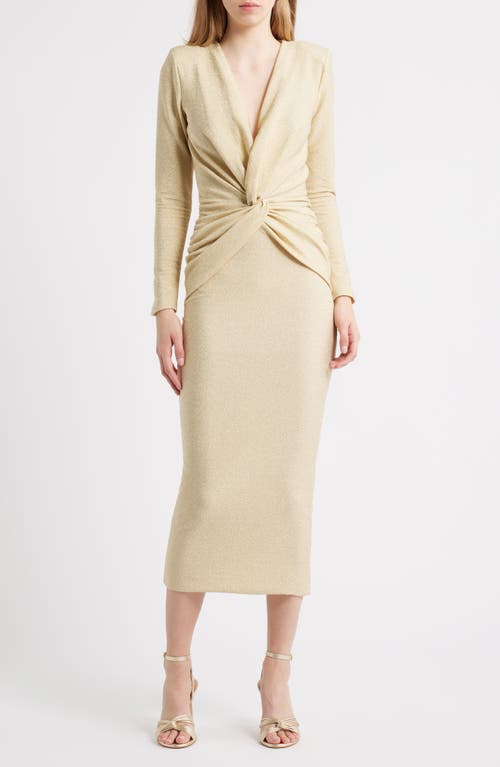 Chiara Boni La Petite Robe Jara Starry Metallic Twist Front Midi Gown In Brown