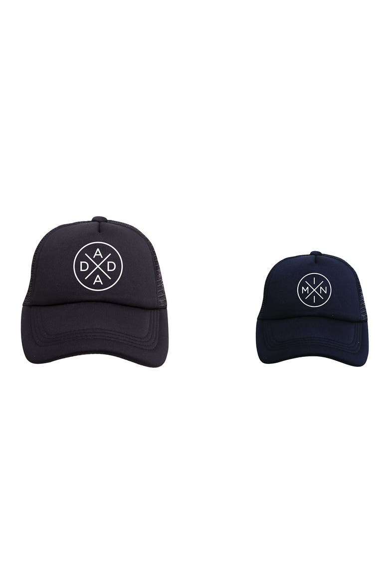 Dada & Mini Set of 2 Trucker Hats, Main, color, SOLID BLACK