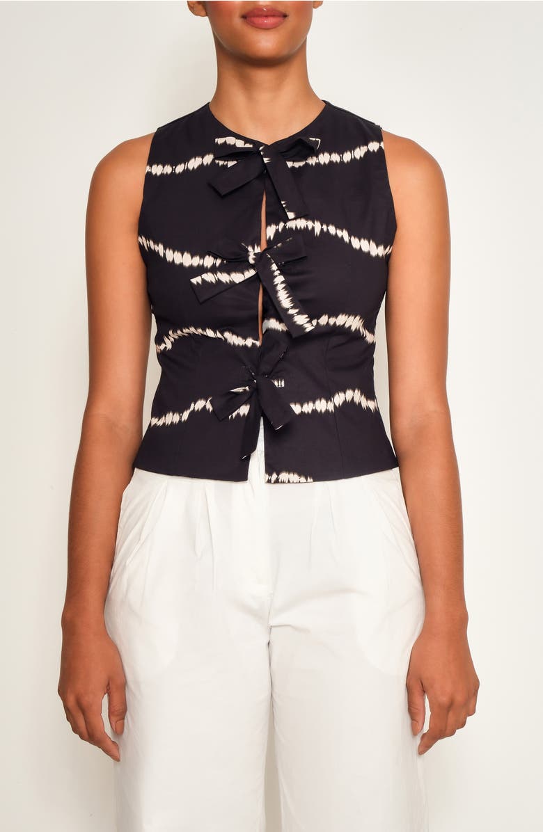 The Lulo Project Cliff Tie Dye Cotton Tie Front Top, Main, color, Black Waves