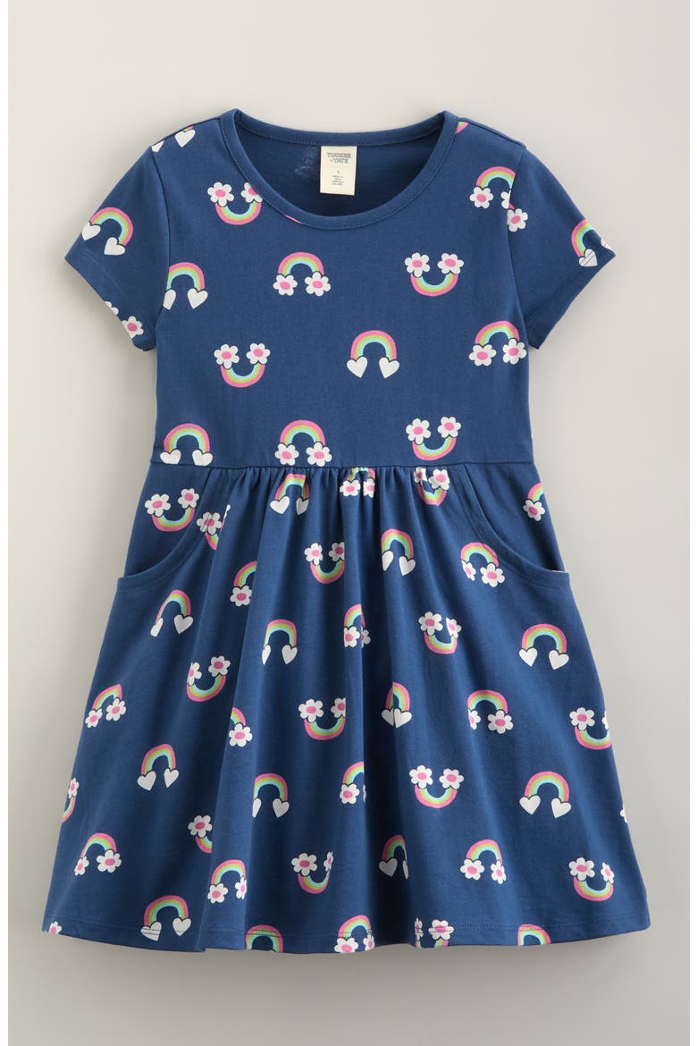 Kids' Print Pocket Dress, Main, color, NAVY DENIM ICON RAINBOWS