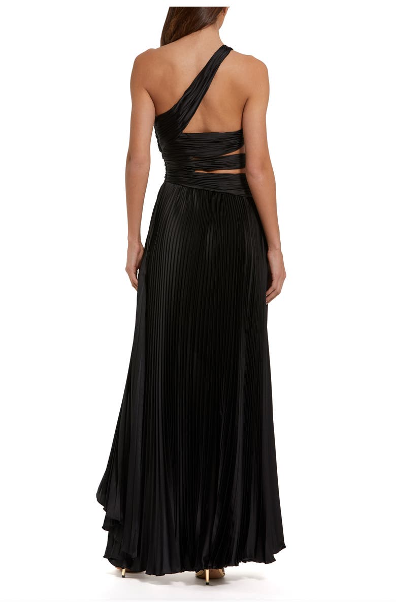 Mac Duggal One Shoulder Pleated Cut-Out Charmeuse Gown, Alternate, color, Black