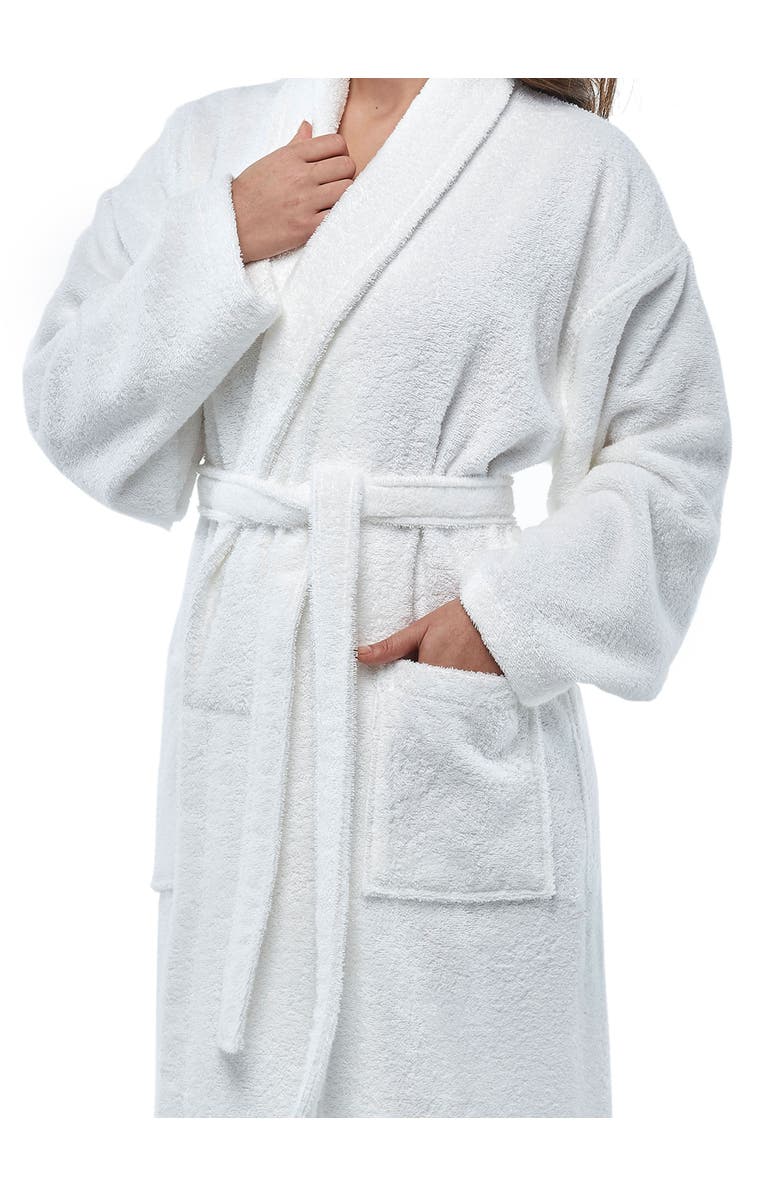 ARUS Womens Classic Shawl Collar Ankle Length Terry Bathrobe, Alternate, color, White