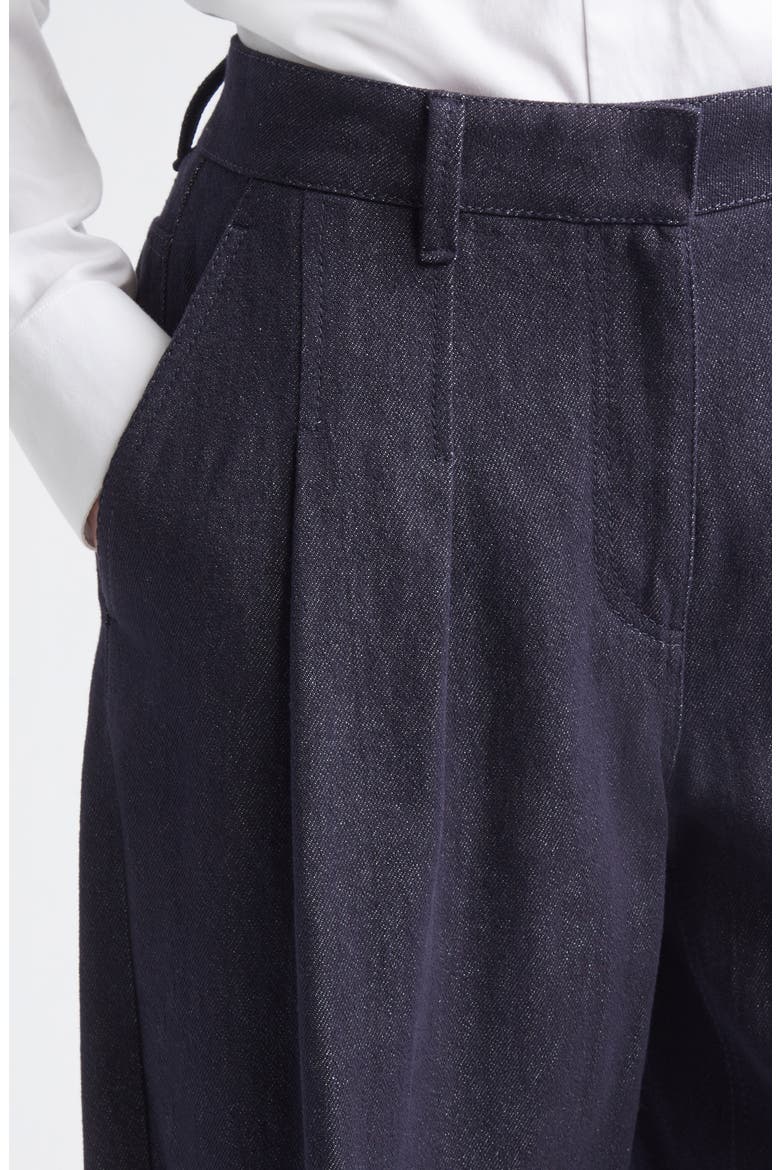 Wyatt Pleated Cotton & Linen Barrel Leg Pants, Alternate, color, NAVY