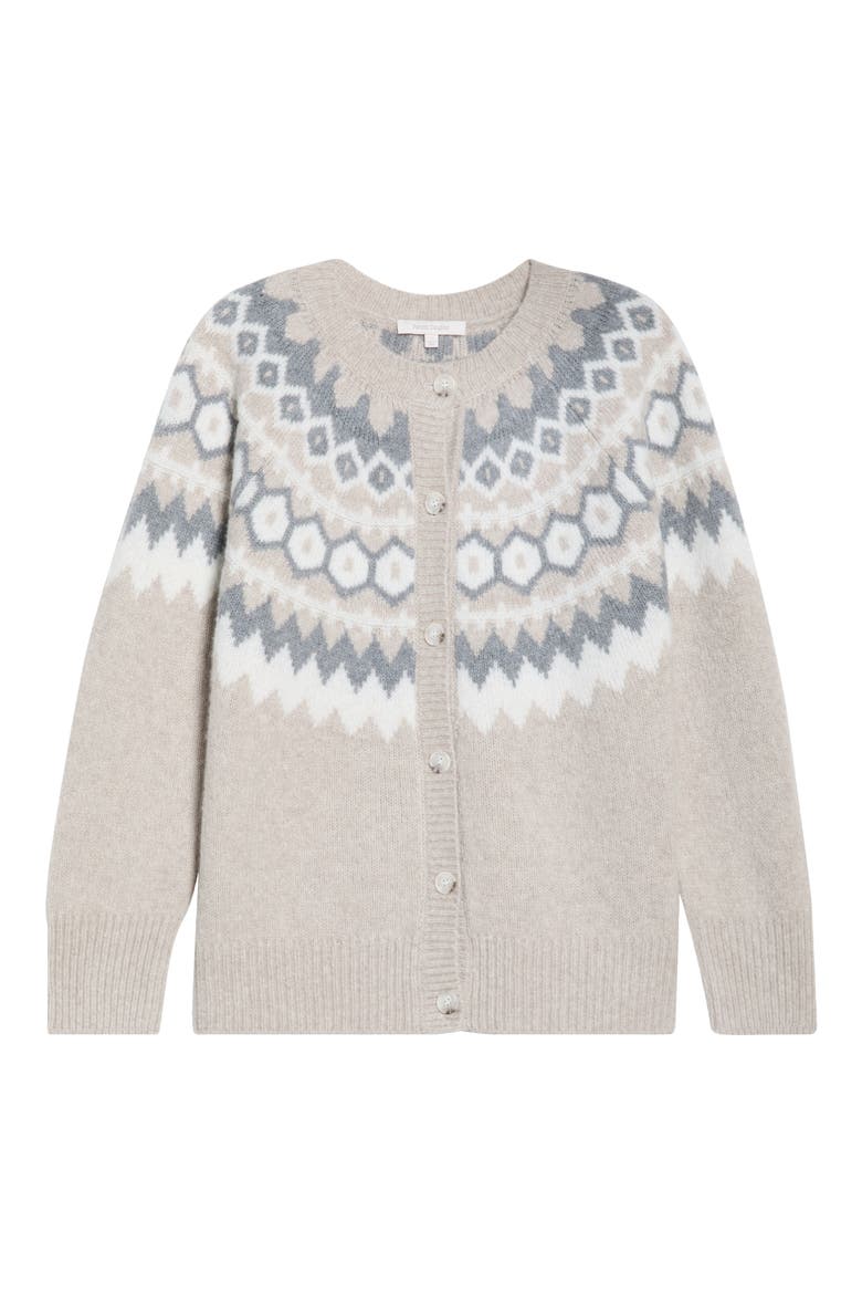 The Snowed In Fair Isle Merino Wool & Cashmere Blend Cardigan, Alternate, color, SHORTBREAD BEIGE