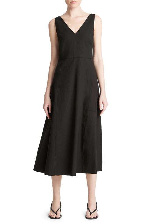 Relaxed Sleeveless Linen Blend Midi Dress