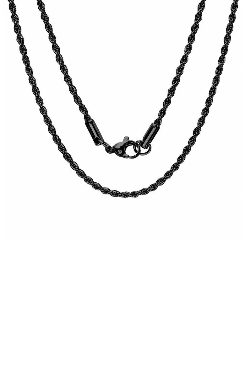 Men's 24-Inch Black Ion Plated Stainless Steel Rope Chain Necklace, Main, color, BLACK