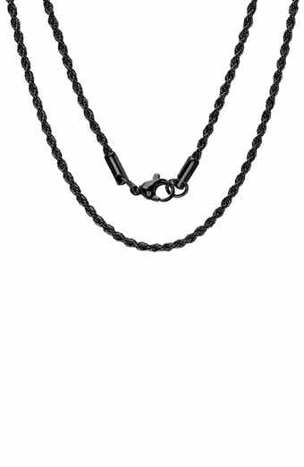 Men's 24-Inch Black Ion Plated Stainless Steel Rope Chain Necklace
