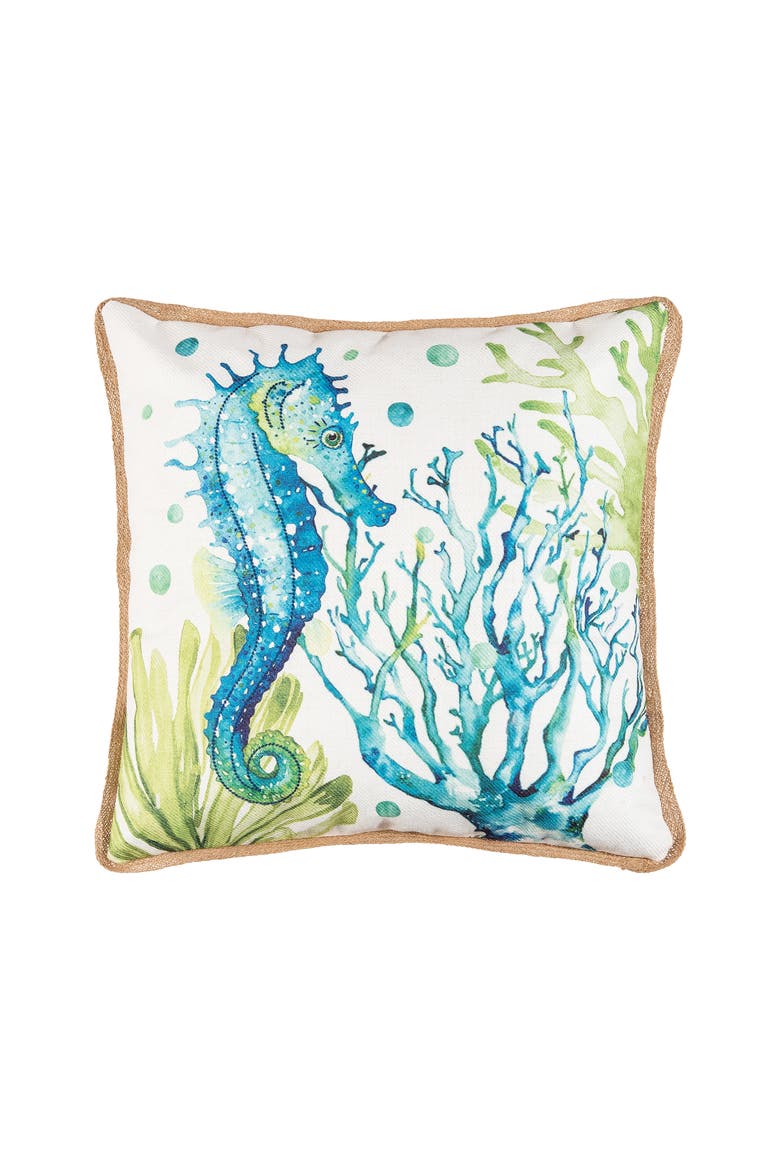 Nautical Seahorse Embroidered Accent Throw Pillow 18" x 18", Main, color, White