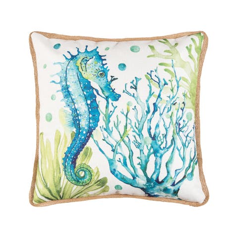 Nautical Seahorse Embroidered Accent Throw Pillow 18" x 18"