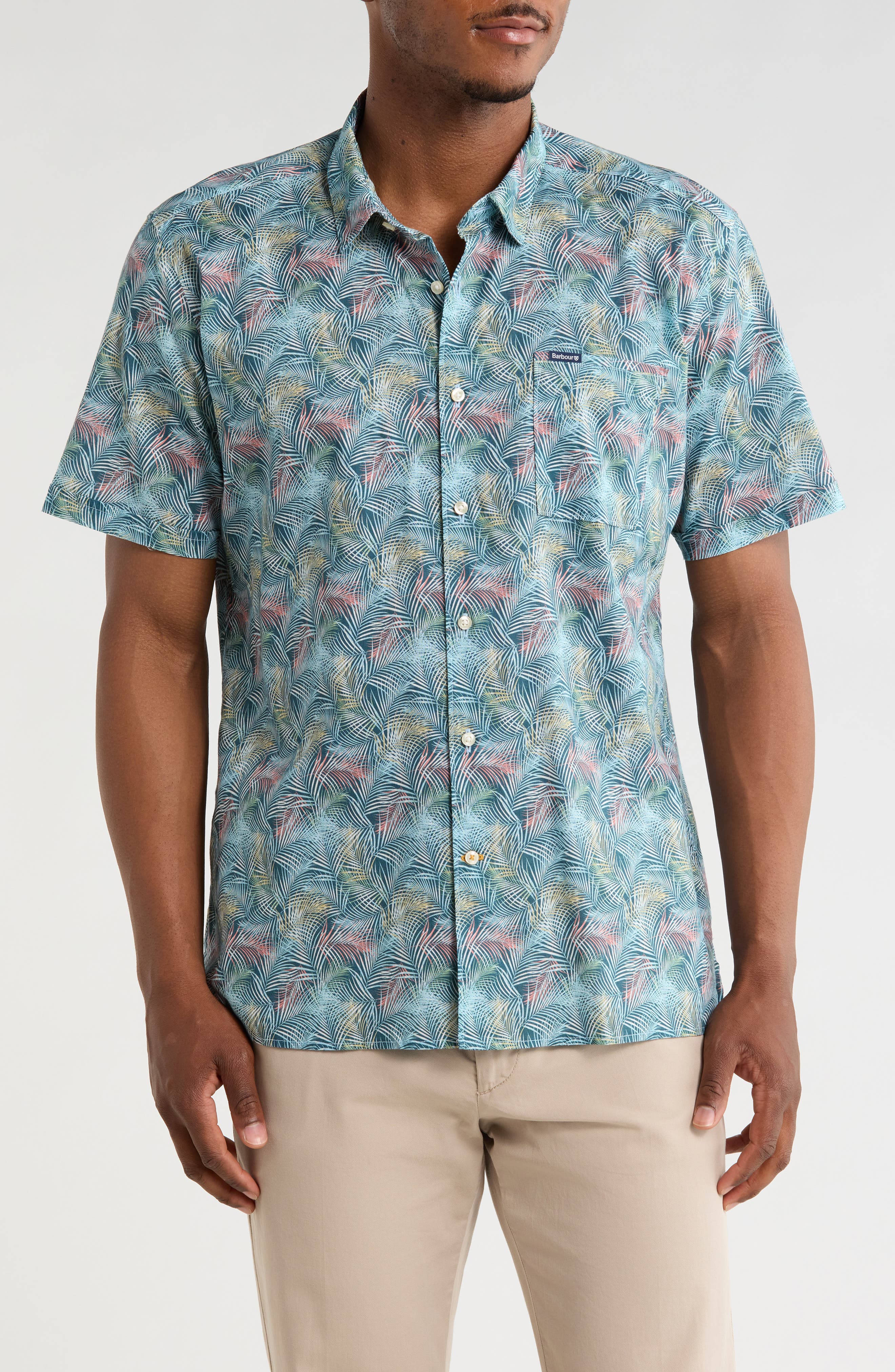 Barbour Devon Regular Fit Fern Print Short Sleeve Button-Up Shirt